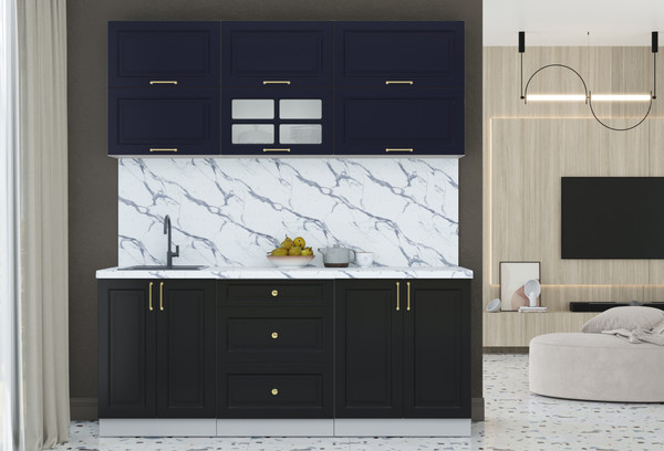 Изображение товара Кухонный гарнитур Интерлиния Мила Шато 1.9Б (индиго/черный/белый гранит)