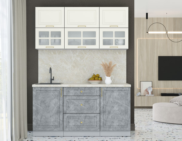 Изображение товара Кухонный гарнитур Интерлиния Мила Шато 1.6Б (белый/керамика/опал светлый)