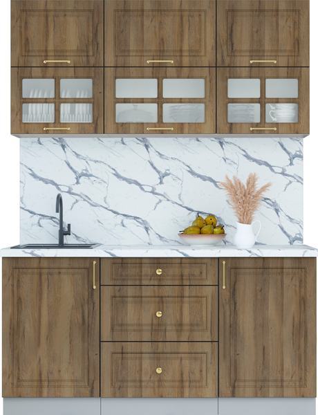 Изображение товара Кухонный гарнитур Интерлиния Мила Шато 1.6Б (дуб вотан/дуб вотан/белый гранит)