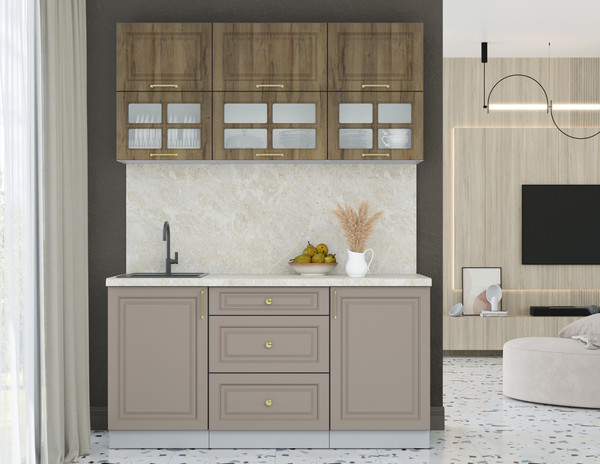 Изображение товара Кухонный гарнитур Интерлиния Мила Шато 1.6Б (дуб вотан/луна/опал светлый)