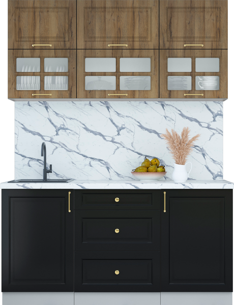 Изображение товара Кухонный гарнитур Интерлиния Мила Шато 1.6Б (дуб вотан/черный/белый гранит)