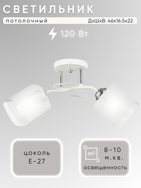 Изображение товара Потолочный светильник Aitin-Pro НПБ 02-2x60-101 / 6222/2 (белый/хром)