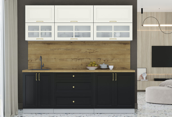 Изображение товара Кухонный гарнитур Интерлиния Мила Шато 2.2Б (белый/черный/дуб бунратти)