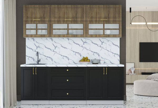 Изображение товара Кухонный гарнитур Интерлиния Мила Шато 2.2Б (дуб вотан/черный/белый гранит)