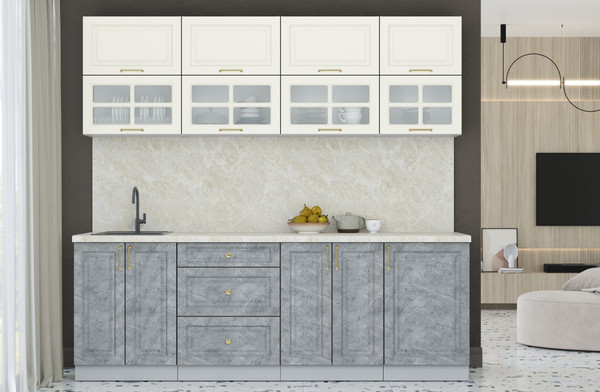 Изображение товара Кухонный гарнитур Интерлиния Мила Шато 2.3Б (белый/керамика/опал светлый)