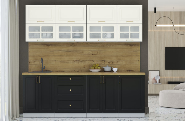 Изображение товара Кухонный гарнитур Интерлиния Мила Шато 2.3Б (белый/черный/дуб бунратти)