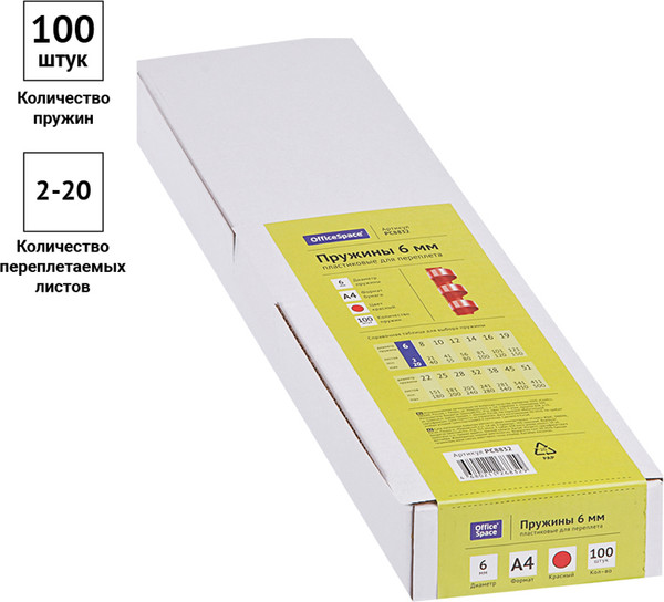 Изображение товара Пружины для переплета OfficeSpace PC8832 (100шт, красный)