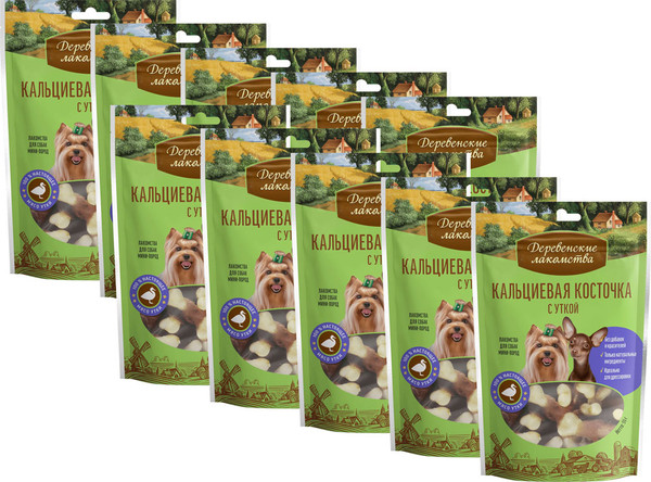 Изображение товара Набор лакомств для собак Деревенские лакомства Кальциевая косточка с уткой (10x55г)
