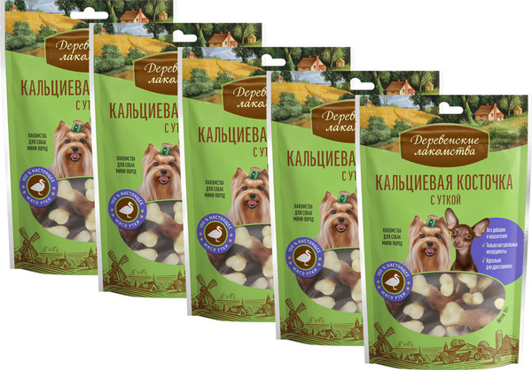 Изображение товара Набор лакомств для собак Деревенские лакомства Кальциевая косточка с уткой (5x55г)