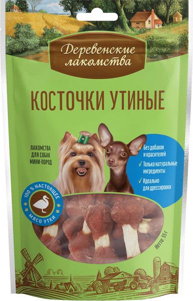 Изображение товара Набор лакомств для собак Деревенские лакомства Косточки утиные (10x55г)