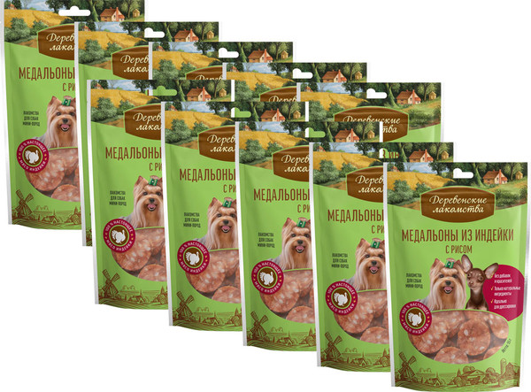 Изображение товара Набор лакомств для собак Деревенские лакомства Медальоны из индейки с рисом (10x55г)