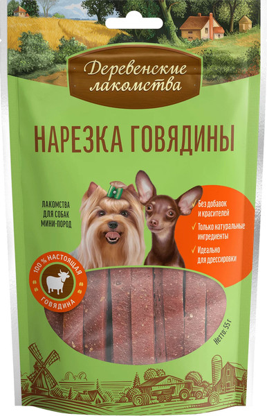 Изображение товара Набор лакомств для собак Деревенские лакомства Нарезка говядины (3x55г)