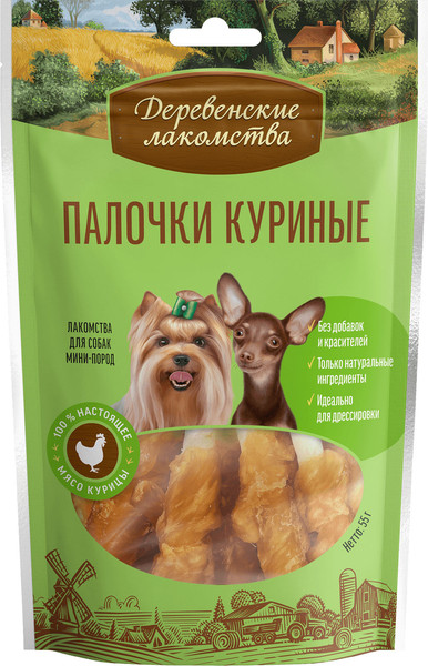 Изображение товара Набор лакомств для собак Деревенские лакомства Палочки куриные (10x55г)