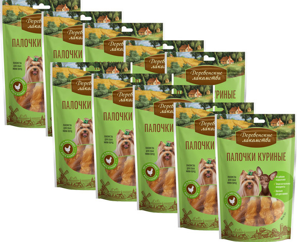 Изображение товара Набор лакомств для собак Деревенские лакомства Палочки куриные (10x55г)