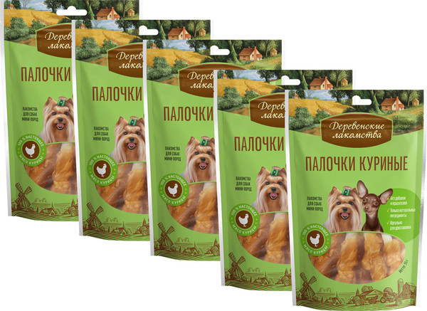 Изображение товара Набор лакомств для собак Деревенские лакомства Палочки куриные (5x55г)