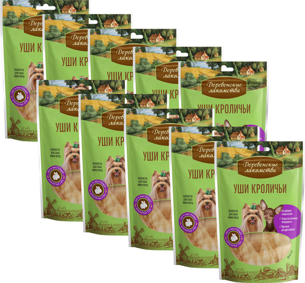 Изображение товара Набор лакомств для собак Деревенские лакомства Уши кроличьи (10x15г)