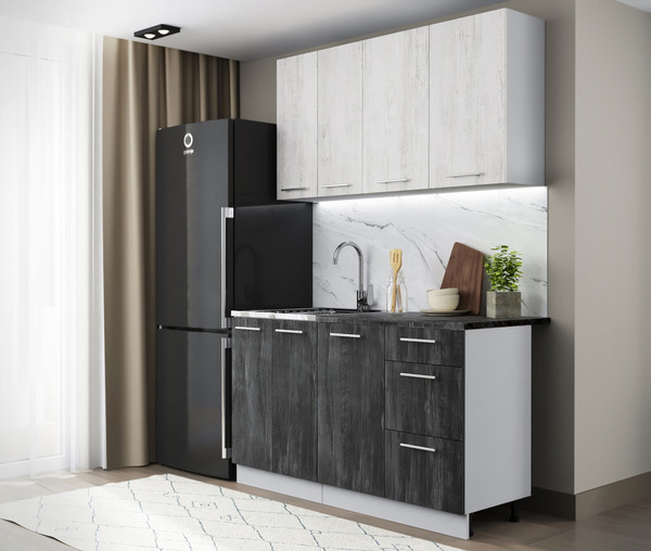 Изображение товара Кухонный гарнитур Артём-Мебель Оля СН-114 без стекла МДФ 1.4м (санторини белый/санторини черный)