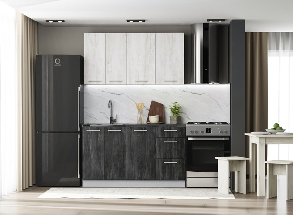 Изображение товара Кухонный гарнитур Артём-Мебель Оля СН-114 без стекла МДФ 1.4м (санторини белый/санторини черный)