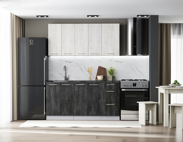 Изображение товара Кухонный гарнитур Артём-Мебель Оля СН-114 без стекла МДФ 1.6/3м   (санторини белый/санторини черный)