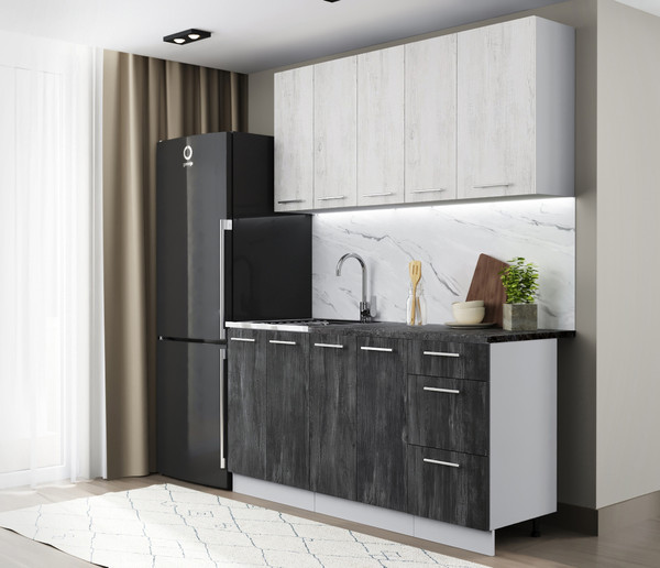 Изображение товара Кухонный гарнитур Артём-Мебель Оля СН-114 без стекла МДФ 1.6/3м   (санторини белый/санторини черный)