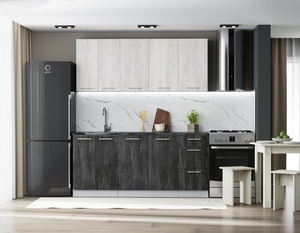 Изображение товара Кухонный гарнитур Артём-Мебель Оля СН-114 без стекла МДФ 1.8м   (санторини белый/санторини черный)