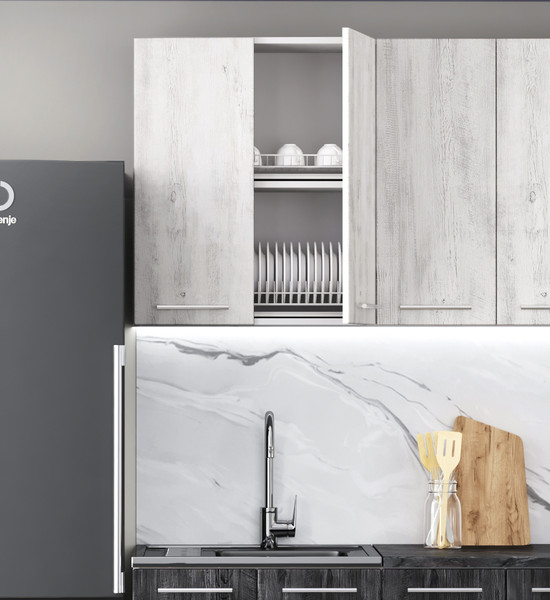 Изображение товара Кухонный гарнитур Артём-Мебель Оля СН-114 без стекла МДФ 2.0м   (санторини белый/санторини черный)