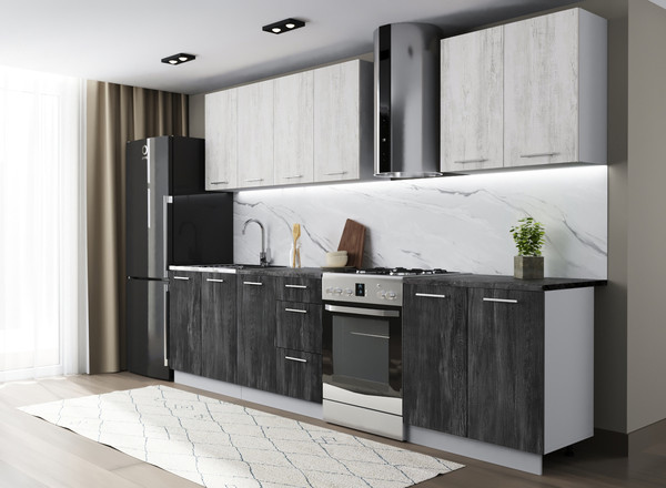 Изображение товара Кухонный гарнитур Артём-Мебель Оля СН-114 без стекла МДФ 2.4м   (санторини белый/санторини черный)