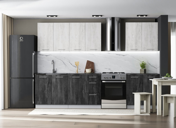 Изображение товара Кухонный гарнитур Артём-Мебель Оля СН-114 без стекла МДФ 2.4м   (санторини белый/санторини черный)