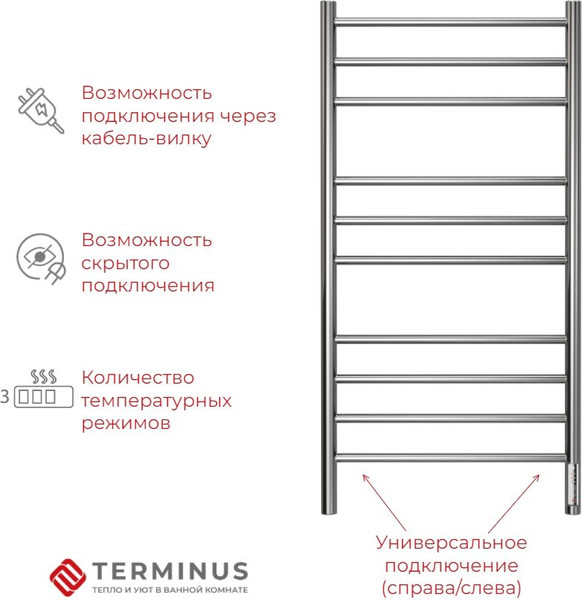 Изображение товара Полотенцесушитель электрический Terminus Аврора П10 500x1050 (quick touch)