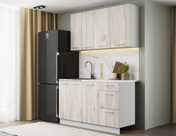 Изображение товара Кухонный гарнитур Артём-Мебель Оля СН-114 без стекла МДФ 1.4м (дуб флагстафф беленый)