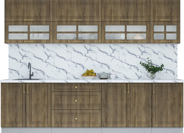 Изображение товара Кухонный гарнитур Интерлиния Мила Шато 2.9Б (дуб вотан/дуб вотан/белый гранит)