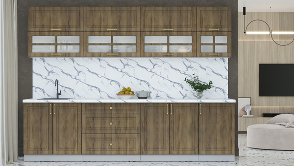 Изображение товара Кухонный гарнитур Интерлиния Мила Шато 2.9Б (дуб вотан/дуб вотан/белый гранит)