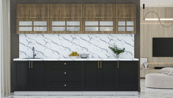 Изображение товара Кухонный гарнитур Интерлиния Мила Шато 2.9Б (дуб вотан/черный/белый гранит)