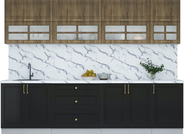 Изображение товара Кухонный гарнитур Интерлиния Мила Шато 2.9Б (дуб вотан/черный/белый гранит)