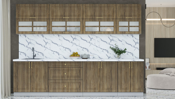 Изображение товара Кухонный гарнитур Интерлиния Мила Шато 3.0Б (дуб вотан/дуб вотан/белый гранит)