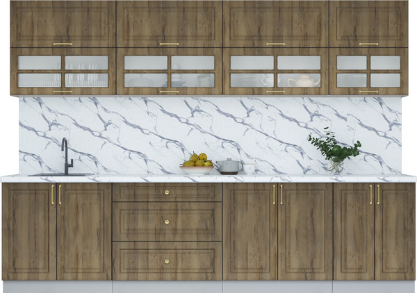 Изображение товара Кухонный гарнитур Интерлиния Мила Шато 3.0Б (дуб вотан/дуб вотан/белый гранит)