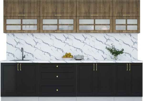 Изображение товара Кухонный гарнитур Интерлиния Мила Шато 3.0Б (дуб вотан/черный/белый гранит)