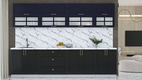 Изображение товара Кухонный гарнитур Интерлиния Мила Шато 3.0Б (индиго/черный/белый гранит)