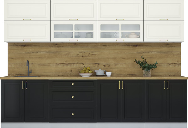 Изображение товара Кухонный гарнитур Интерлиния Мила Шато 3.1Б (белый/черный/дуб бунратти)