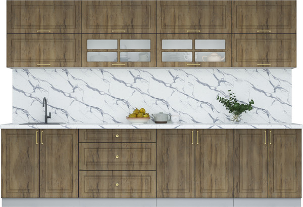 Изображение товара Кухонный гарнитур Интерлиния Мила Шато 3.1Б (дуб вотан/дуб вотан/белый гранит)