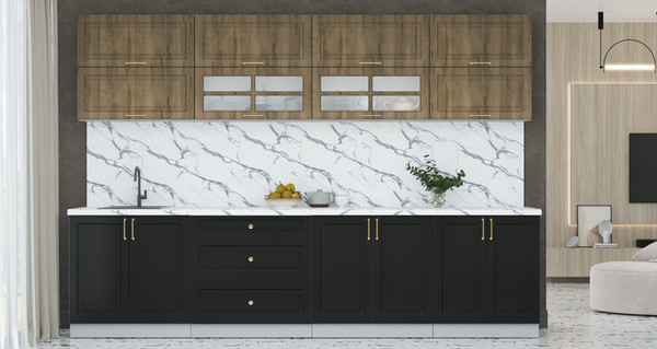 Изображение товара Кухонный гарнитур Интерлиния Мила Шато 3.1Б (дуб вотан/черный/белый гранит)