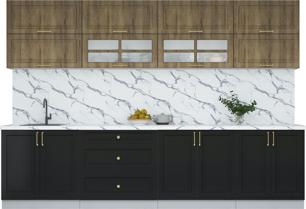 Изображение товара Кухонный гарнитур Интерлиния Мила Шато 3.1Б (дуб вотан/черный/белый гранит)
