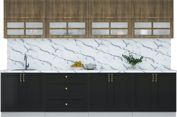 Изображение товара Кухонный гарнитур Интерлиния Мила Шато 3.2Б (дуб вотан/черный/белый гранит)