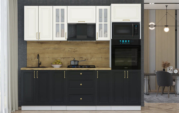 Изображение товара Кухонный гарнитур Интерлиния Мила Шато 2.4В (белый/черный/дуб бунратти)