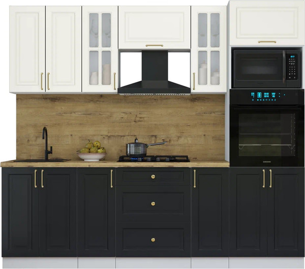 Изображение товара Кухонный гарнитур Интерлиния Мила Шато 2.4В (белый/черный/дуб бунратти)