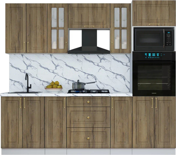 Изображение товара Кухонный гарнитур Интерлиния Мила Шато 2.4В (дуб вотан/дуб вотан/белый гранит)