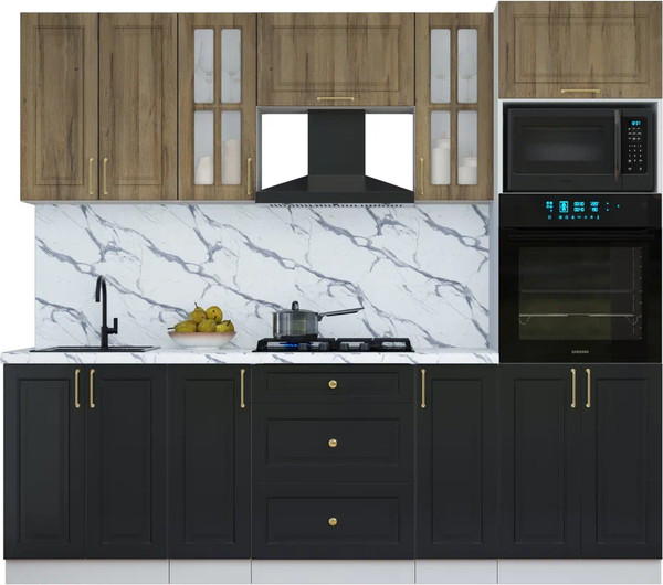 Изображение товара Кухонный гарнитур Интерлиния Мила Шато 2.4В (дуб вотан/черный/белый гранит)