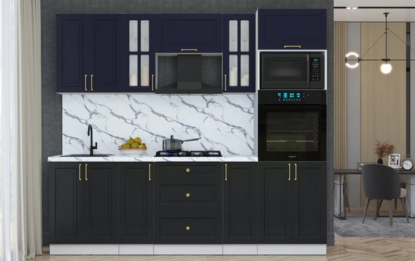 Изображение товара Кухонный гарнитур Интерлиния Мила Шато 2.4В (индиго/черный/белый гранит)