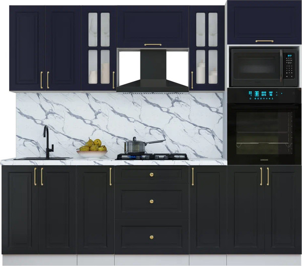 Изображение товара Кухонный гарнитур Интерлиния Мила Шато 2.4В (индиго/черный/белый гранит)