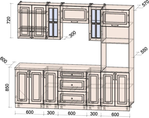 Изображение товара Кухонный гарнитур Интерлиния Мила Шато 2.4В (мята/керамика/опал светлый)